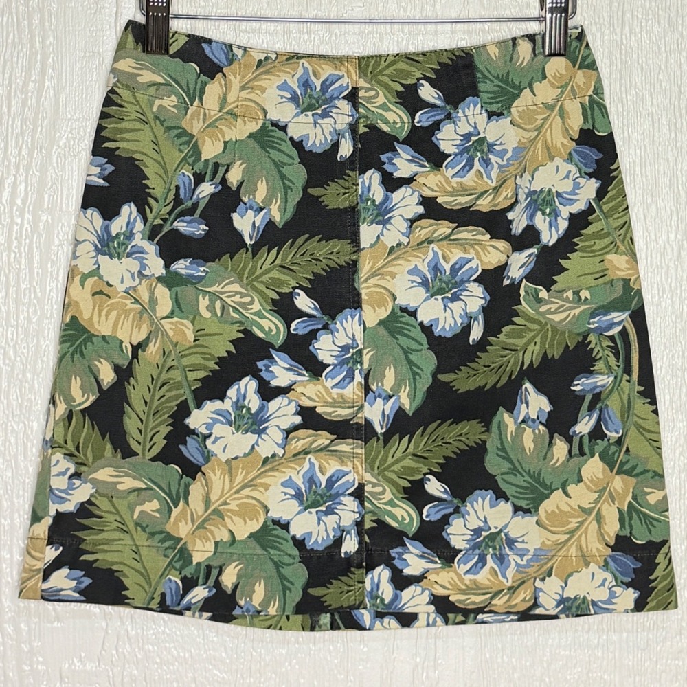 Vintage Gap Tropical Floral Cotton Canvas Mini Skirt Black Green Blue Size 1